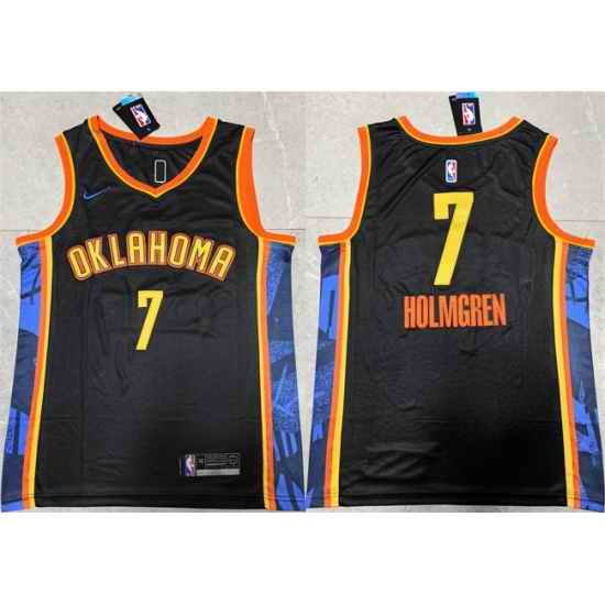 Men Oklahoma City Thunder 7 Chet Holmgren Black 2024 City Edition Stitched Basketball Jersey