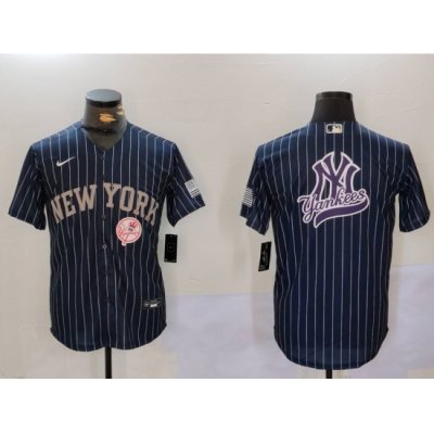 Men New York Yankees Navy Team Big Logo Cool Base Stitched Baseball Jersey 6