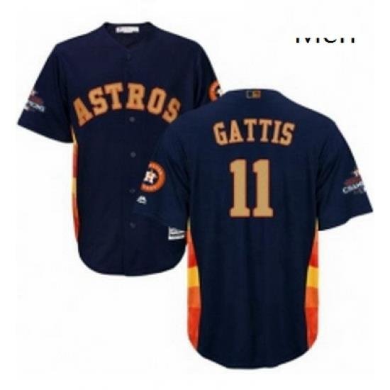 Mens Majestic Houston Astros 11 Evan Gattis Replica Navy Blue Alternate 2018 Gold Program Cool Base MLB Jersey