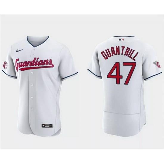 Men Cleveland Guardians 47 Cal Quantrill White Flex Base Stitched Jersey