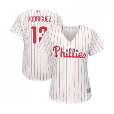 Womens Philadelphia Phillies 13 Sean Rodriguez Replica White Red Strip Home Cool Base Baseball Jersey