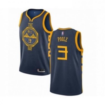 Mens Golden State Warriors 3 Jordan Poole Authentic Navy Blue Basketball Jersey City Edition