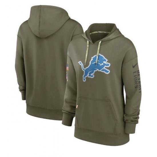 Women Detroit Lions 2022 Olive Salute To Service Therma Performance Pullover Hoodie