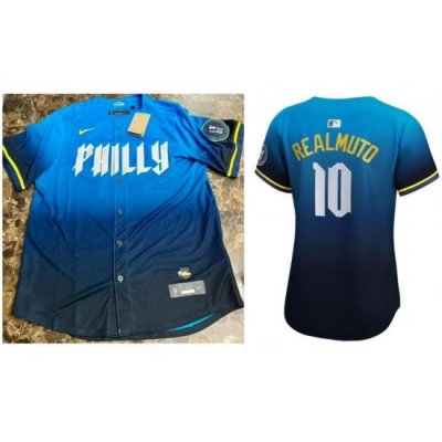 Men Philadelphia Phillies 10 J T Realmuto Blue 2024 City Connect Limited Stitched Jerseys