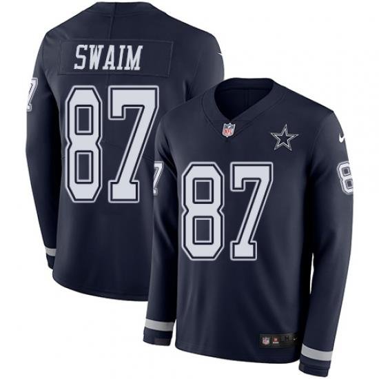 Nike Cowboys #87 Geoff Swaim Navy Blue Team Color Men Stitched NFL Limited Therma Long Sleeve Jersey