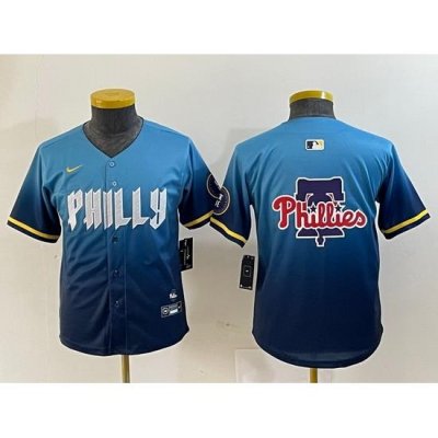 Youth Philadelphia Phillies Blank Blue 2024 City Connect Limited Stitched Baseball Jersey 3