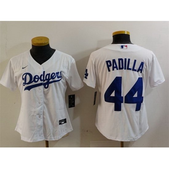 Women Los Angeles Dodgers 44 Vicente Padilla White Stitched Jersey