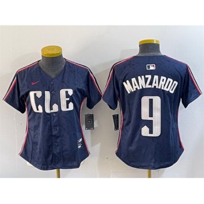 Women Cleveland Guardians 9 Kyle Manzardo Navy 2024 City Connect Stitched Baseball Jersey