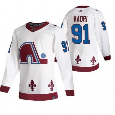 Men Colorado Avalanche 91 Nazem Kadri White Adidas 2020 21 Reverse Retro Alternate NHL Jersey