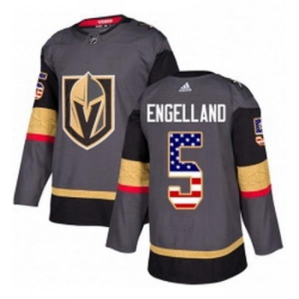 Youth Adidas Vegas Golden Knights 5 Deryk Engelland Authentic Gray USA Flag Fashion NHL Jersey