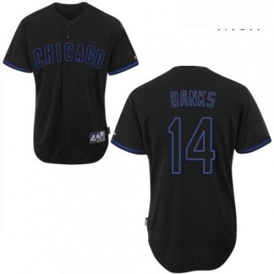 Mens Majestic Chicago Cubs 14 Ernie Banks Replica Black Fashion MLB Jersey