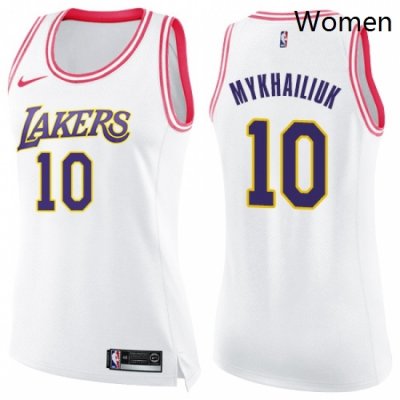 Womens Nike Los Angeles Lakers 10 Sviatoslav Mykhailiuk Swingman White Pink Fashion NBA Jersey