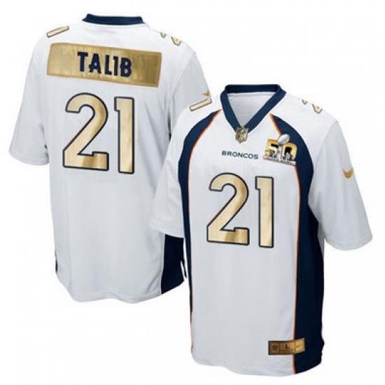 Nike Broncos #21 Aqib Talib White Mens Stitched NFL Game Super BoWl 50 Collection Jersey