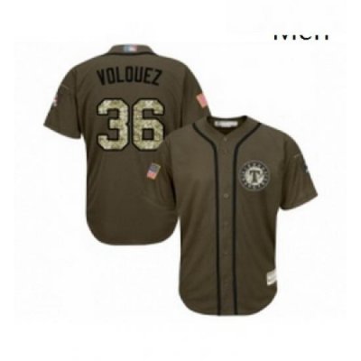 Mens Texas Rangers 36 Edinson Volquez Authentic Green Salute to Service Baseball Jersey