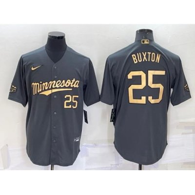 Men Minnesota TWins 25 Byron Buxton 2022 All Star Charcoal Cool Base Stitched Baseball Jersey