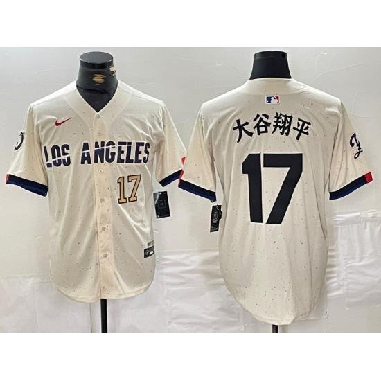 Men Los Angeles Dodgers 17 Shohei Ohtani Cream Stitched Baseball Jersey 5