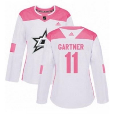 Womens Adidas Dallas Stars 11 Mike Gartner Authentic WhitePink Fashion NHL Jersey