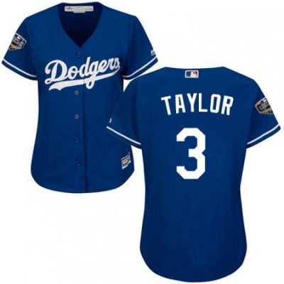 Womens Majestic Los Angeles Dodgers 3 Chris Taylor Authentic Royal Blue Alternate Cool Base 2018 World Series MLB Jersey