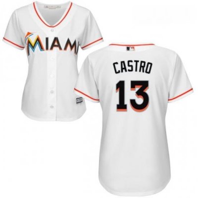 Womens Majestic Miami Marlins 13 Starlin Castro Replica White Home Cool Base MLB Jersey