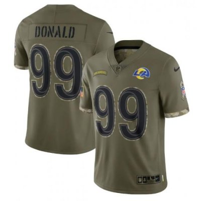 Men Los Angeles Rams 99 Aaron Donald Olive 2022 Salute To Service Limited Stitched Jersey