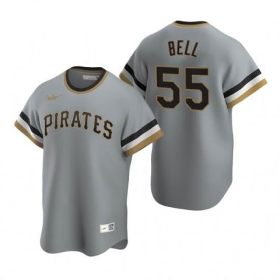 Mens Nike Pittsburgh Pirates 55 Josh Bell Gray CooperstoWn Collection Road Stitched Baseball Jersey