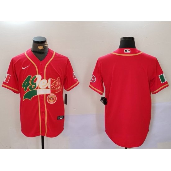 Men San Francisco 49ers Red With Patch Cool Base Stitched Baseball Jersey 1