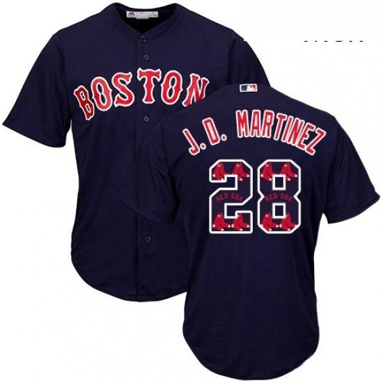 Mens Majestic Boston Red Sox 28 J D Martinez Authentic Navy Blue Team Logo Fashion Cool Base MLB Jersey