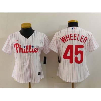 Women Philadelphia Phillies 45 Zack Wheeler White Stitched Baseball Jersey