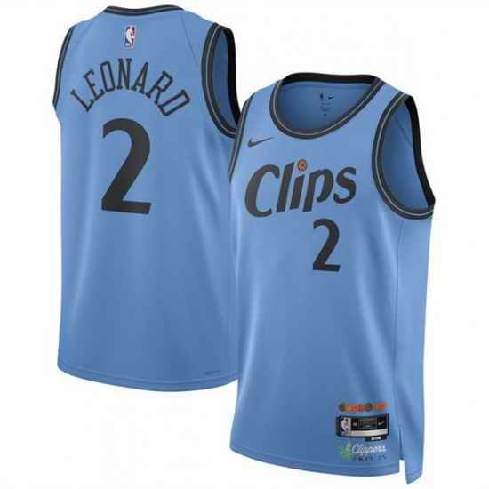 Men Los Angeles Clippers 2 Kawhi Leonard Light Blue 2024 25 CityEdition Stitched Jersey