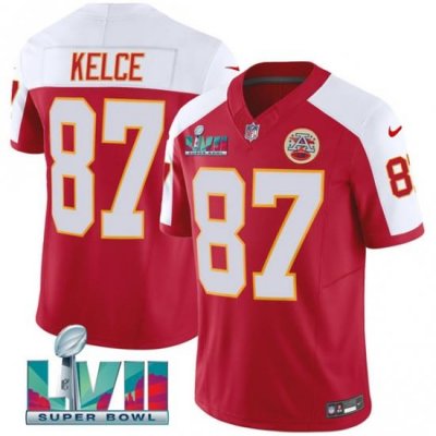 Men   Kansas City Chiefs 87 Travis Kelce Red 2023 F U S E  With Super Bowl LVII Patch Vapor Untouchable Limited Stitched Jersey