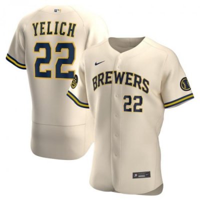 Men MilWaukee BreWers 22 Christian Yelich Men Nike Cream Alternate 2020 Flex Base Player MLB Jersey