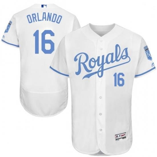 Mens Majestic Kansas City Royals 16 Paulo Orlando Authentic White 2016 Fathers Day Fashion Flex Base Jersey