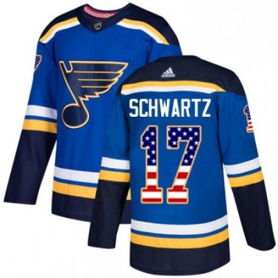 Mens Adidas St Louis Blues 17 Jaden Schwartz Authentic Blue USA Flag Fashion NHL Jersey