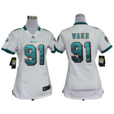 2012 Women Nike Miami Dolphins 91 Wake White Jersey