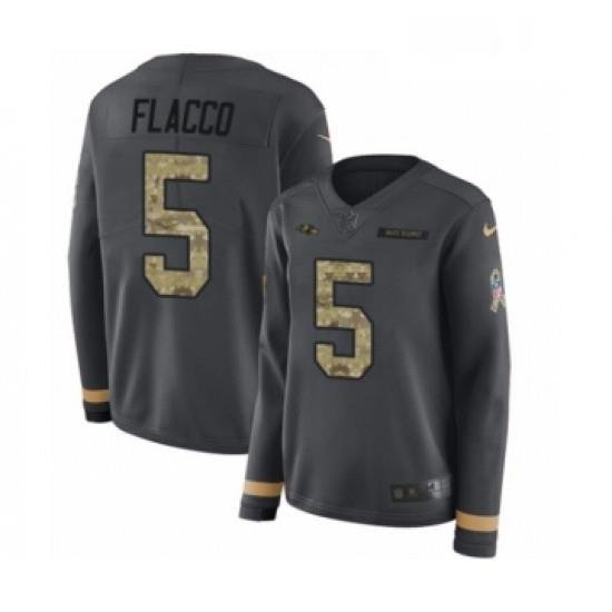 Womens Nike Baltimore Ravens 5 Joe Flacco Limited Black Salute to Service Therma Long Sleeve NFL Jersey