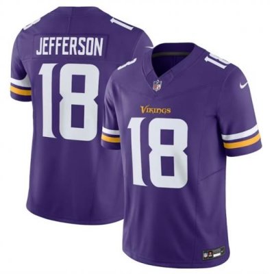 Men Minnesota Vikings 18 Justin Jefferson Purple 2023 F U S E  Vapor Untouchable Limited Stitched Jersey