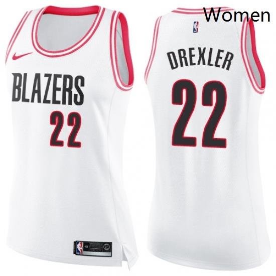 Womens Nike Portland Trail Blazers 22 Clyde Drexler Swingman WhitePink Fashion NBA Jersey