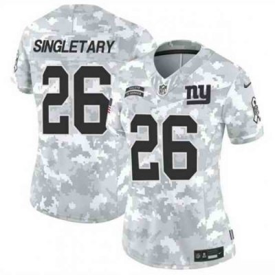 Women New York Giants 26 Devin Singletary 2024 F U S E Arctic Camo Salute To Service Limited Stitched Football Jersey