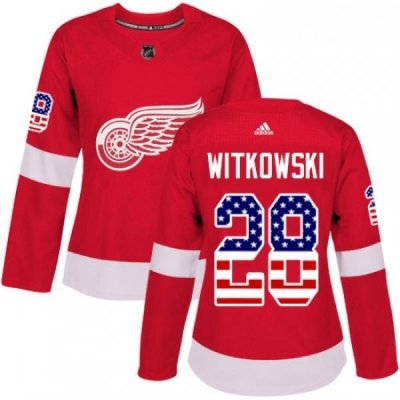 Womens Adidas Detroit Red Wings 28 Luke Witkowski Authentic Red USA Flag Fashion NHL Jersey