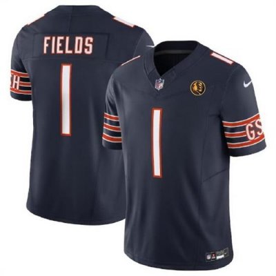 Men Chicago Bears 1 Justin Fields Navy 2023 F U S E  With John Madden Patch Vapor Limited Stitched Football Jersey