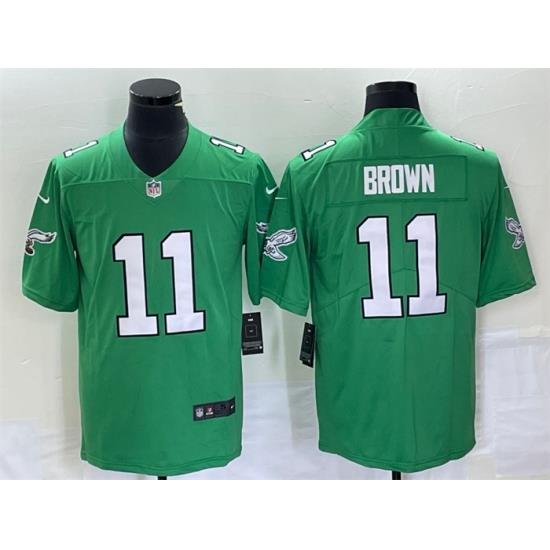 Men Philadelphia Eagles 11 A  J  Brown Green Stitched Football Jersey