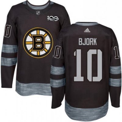 Mens Adidas Boston Bruins 10 Anders Bjork Premier Black 1917 2017 100th Anniversary NHL Jersey