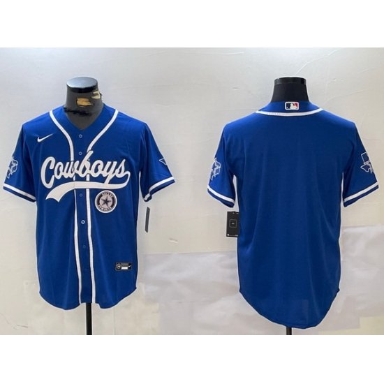 Men Dallas Cowboys Blank Royal With Patch Cool Base Stitched Baseball Jersey 3