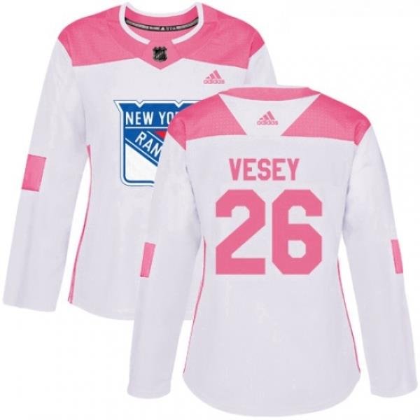 Womens Adidas New York Rangers 26 Jimmy Vesey Authentic WhitePink Fashion NHL Jersey