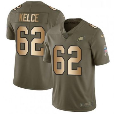 Mens Nike Philadelphia Eagles 62 Jason Kelce Limited OliveGold 2017 Salute to Service NFL Jersey