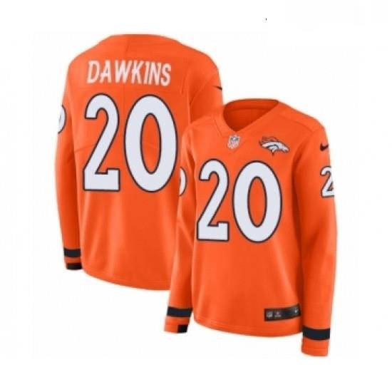 Womens Nike Denver Broncos 20 Brian Dawkins Limited Orange Therma Long Sleeve NFL Jersey