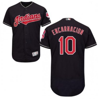 Mens Majestic Cleveland Indians 10 EdWin Encarnacion Navy Blue Flexbase Authentic Collection MLB Jersey