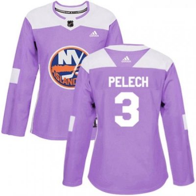 Womens Adidas New York Islanders 3 Adam Pelech Authentic Purple Fights Cancer Practice NHL Jersey