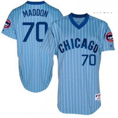 Mens Majestic Chicago Cubs 70 Joe Maddon Authentic Blue Cooperstown Throwback MLB Jersey