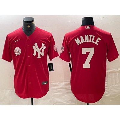 Men NeW York Yankees 7 Mickey Mantle Red Cool Base Stitched Baseball Jersey 2